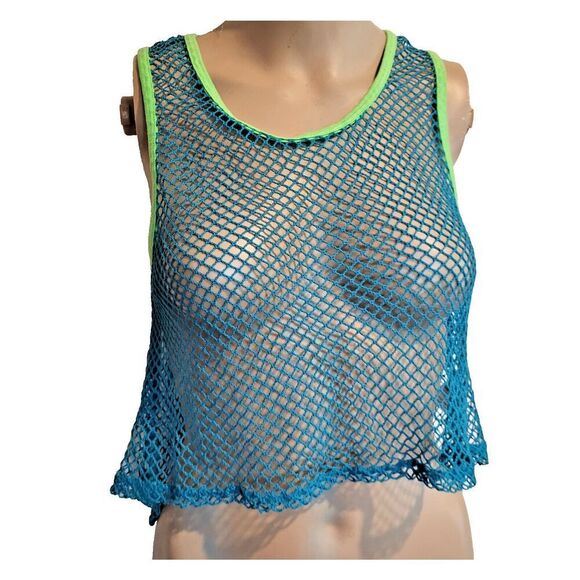 Beautees Blue Mesh Tank Top Sz M Designer LA - Picture 1 of 4